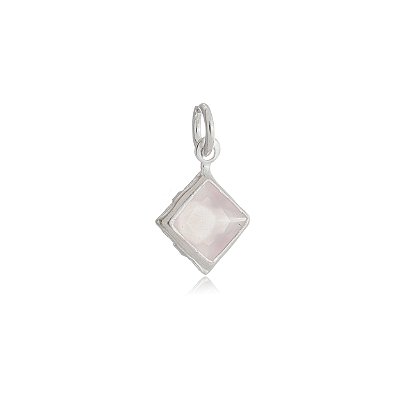 Pingente Quadrado Embutido 6x6 - Rosa Leitoso - Prata 925 (Contém 5 Peças)