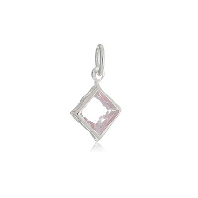 Pingente Quadrado Embutido 6x6 - Rosa - Prata 925 (Contém 5 Peças)