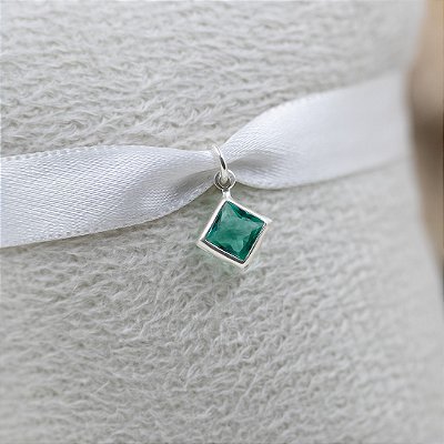 Pingente Quadrado Embutido 6x6 - Verde Mar - Prata 925 (Contém 5 Peças)