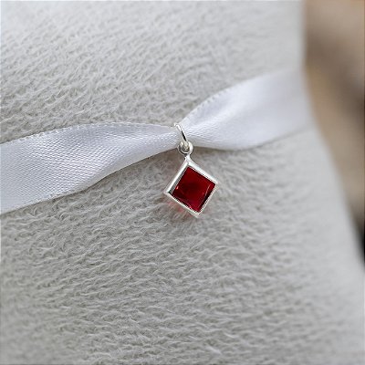 Pingente Quadrado Embutido 6x6 - Vermelho - Prata 925 (Contém 5 Peças)