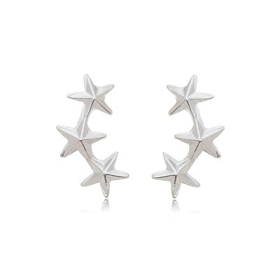 Cartela de Brincos Earcuff 3 Estrelas - Prata 925 (Contém 12 Pares)