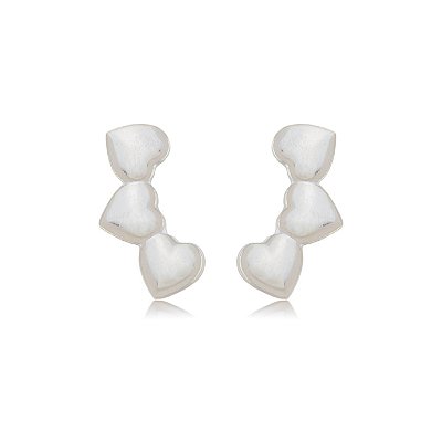 Cartela de Brincos Earcuff 3 Corações - Prata 925 (Contém 12 Pares)