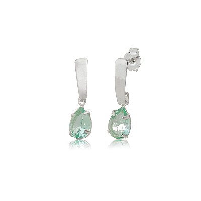 Cartela de Brincos Canoa com Gota 6x8 - Verde Paraíba - Prata 925 (Contém 12 Pares)