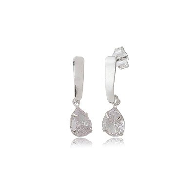 Cartela de Brincos Canoa com Gota 6x8 - Cristal- Prata 925 (Contém 12 Pares)