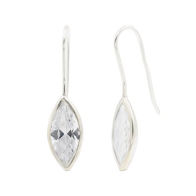 Brinco gancho com navete zircônia 7x15mm - Cristal - Prata 925 (Par)
