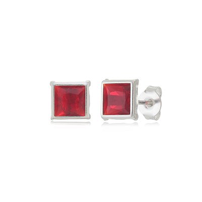 Brinco Quadrado Embutido 6x6 - Vermelho - Prata 925 (Contém 12 Pares)