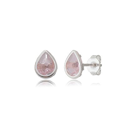 Brinco Gota Embutido 6x8 - Rosa - Prata 925 (Contém 12 Pares)