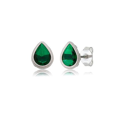 Brinco Gota Embutido 6x8 - Verde Esmeralda - Prata 925 (Contém 12 Pares)