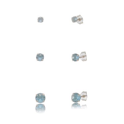 Trios de brincos zircônia Redondo - Azul Bebê - 3/4/5mm - Prata 925 (Contém 5 Trios)