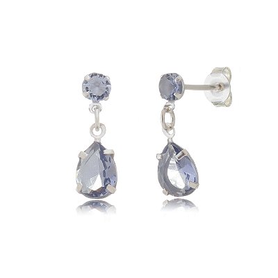 Cartela de brincos zircônia Gota Garra com Redondo 4mm - Lilás - Prata 925 (Contém 12 Pares)