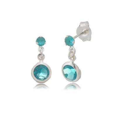 Brinco Zircônia Redondo 3mm com 6mm - Verde Mar - Prata 925 (12 Pares)