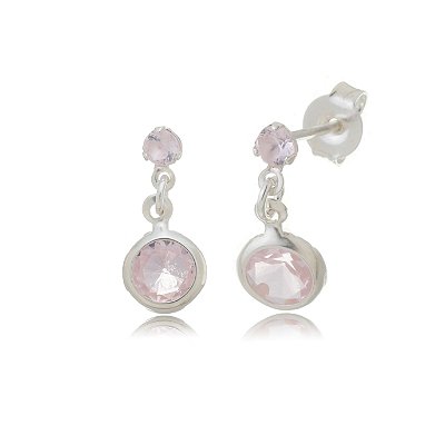 Brinco Zircônia Redondo 3mm com 6mm - Rosa - Prata 925 (12 Pares)