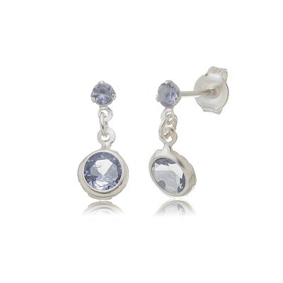 Brinco Zircônia Redondo 3mm com 6mm - Lilás - Prata 925 (12 Pares)