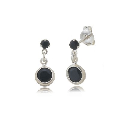 Brinco Zircônia Redondo 3mm com 6mm - Preto  - Prata 925 (12 Pares)