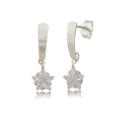 Cartela de Brincos Canoa com Estrela 7x7 - Cristal- Prata 925 (Contém 12 Pares)