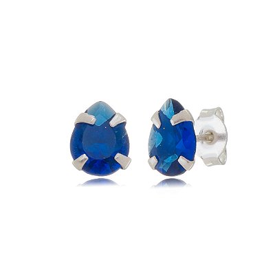 Cartela de brincos gota 6X8 - Azul Royal - Prata 925 (Contém 12 Pares)