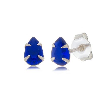 Cartela de brincos gota 6X8 - Azul Caneta- Prata 925 (Contém 12 Pares)