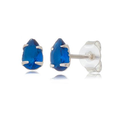 Cartela de Brincos gota 6X4 - Azul Royal - Prata 925 (Contém 12 Pares)