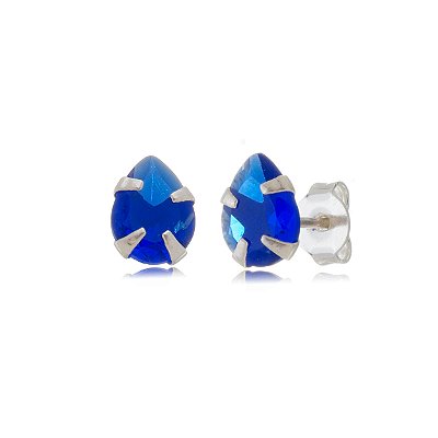 Cartela de Brincos gota 6X4 - Azul Caneta - Prata 925 (Contém 12 Pares)
