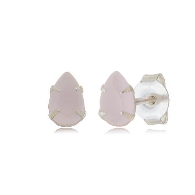Cartela de Brincos gota 6X4 - Rosa Leitoso - Prata 925 (Contém 12 Pares)