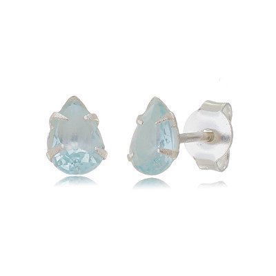 Cartela de Brincos gota 6X4 - Azul Bebê - Prata 925 (Contém 12 Pares)