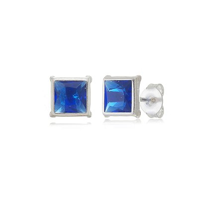 Brinco Quadrado Embutido 6x6 - Azul Caneta - Prata 925 (Contém 12 Pares)