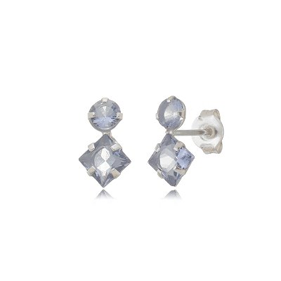 Cartela de brincos zircônia Redondo 4mm e Quadrado 5x5 - Lilás - Prata 925 (Contém 12 Pares)