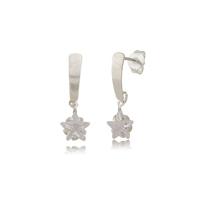 Cartela de Brincos Canoa com Estrela 6x6 - Cristal- Prata 925 (Contém 12 Pares)