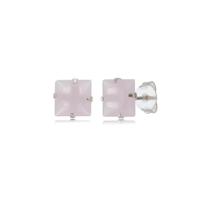 Cartela de Brincos Quadrado 8x8 - Rosa Leitoso - Prata 925 (Contém 12 Pares)