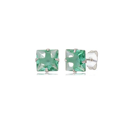 Cartela de Brincos Quadrado 8x8 - Verde Paraíba - Prata 925 (Contém 12 Pares)