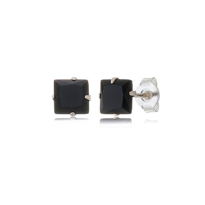 Cartela de brincos zircônia quadrado 6x6 - Preto - Prata 925 (Contém 12 Pares)