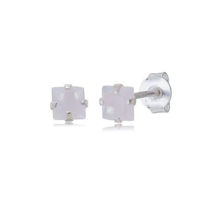 Cartela de brincos zircônia quadrado 4x4 - Rosa Leitoso - Prata 925 (Contém 12 Pares)