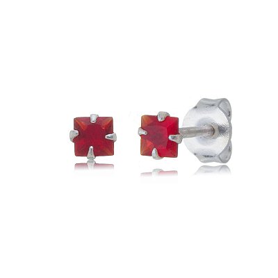 Cartela de brincos zircônia quadrado 3x3 - Vermelho - Prata 925 (Contém 12 Pares)