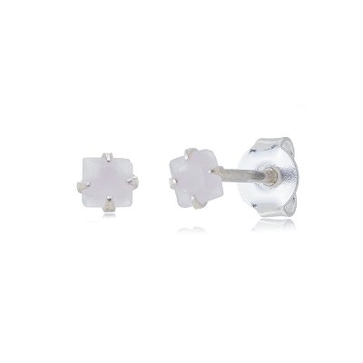 Cartela de brincos zircônia quadrado 3x3 - Rosa Leitoso - Prata 925 (Contém 12 Pares)