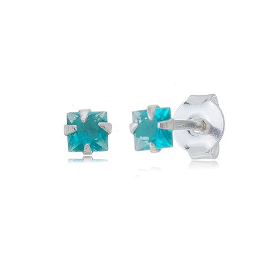Cartela de brincos zircônia quadrado 3x3 - Turmalina - Prata 925 (Contém 12 Pares)