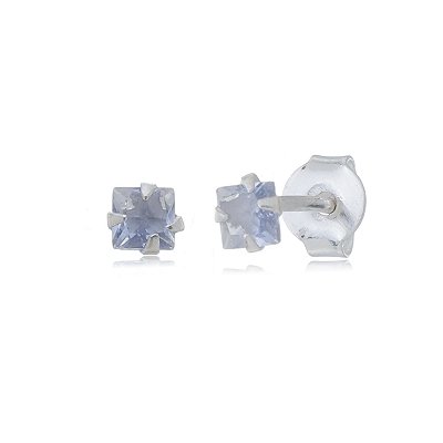 Cartela de brincos zircônia quadrado 3x3 - Lilás - Prata 925 (Contém 12 Pares)