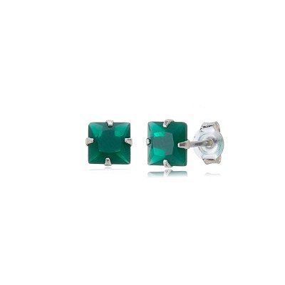 Cartela de brincos zircônia quadrado 5x5 - Verde Esmeralda - Prata 925 (Contém 12 Pares)