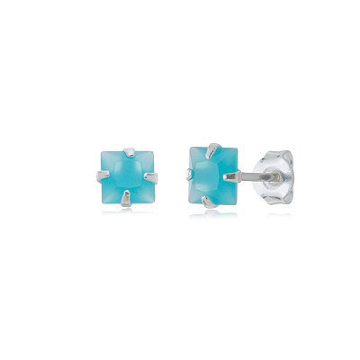 Cartela de brincos zircônia quadrado 5x5 - Azul Leitoso - Prata 925 (Contém 12 Pares)