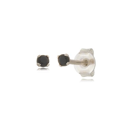 Cartela de brincos zircônia redondo 2mm - Preto - Prata 925 (12 pares)