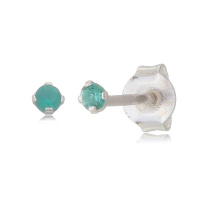Cartela de brincos zircônia redondo 2mm - Verde Leitoso - Prata 925 (12 pares)