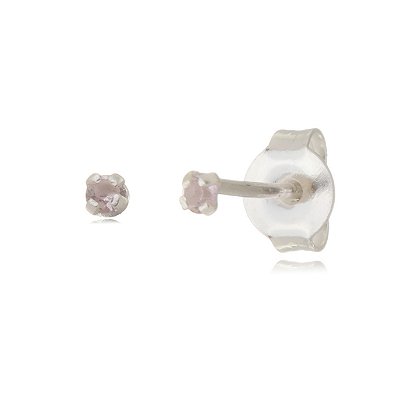 Cartela de brincos zircônia redondo 2mm - Rosa - Prata 925 (12 pares)
