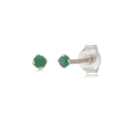 Cartela de brincos zircônia redondo 2mm - Verde Esmeralda - Prata 925 (12 pares)