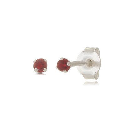 Cartela de brincos zircônia redondo 2mm - Vermelho - Prata 925 (12 pares)