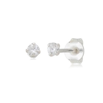 Cartela de brincos zircônia redondo 2,5mm - Cristal - Prata 925 (12 pares)