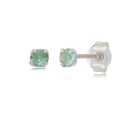 Cartela de brincos zircônia redondo 3mm - Verde Paraíba - Prata 925 (Contém 12 pares)