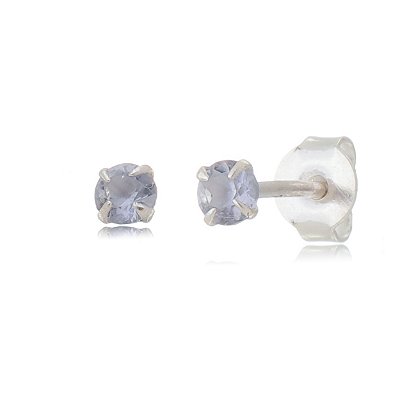 Cartela de brincos zircônia redondo 3mm - Lilás - Prata 925 (Contém 12 pares)