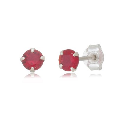 Cartela de brincos zircônia redondo 4mm - Vermelho - Prata 925 (Contém 12 Pares)