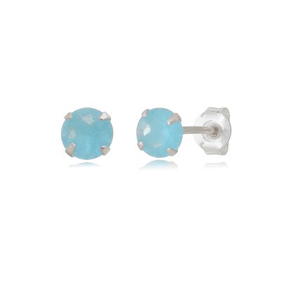 Cartela de brincos zircônia redondo 5mm - Azul Leitoso - Prata 925 (Contém 12 Pares)