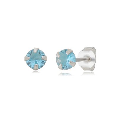Cartela de brincos zircônia redondo 5mm - Azul Bebê - Prata 925 (Contém 12 Pares)