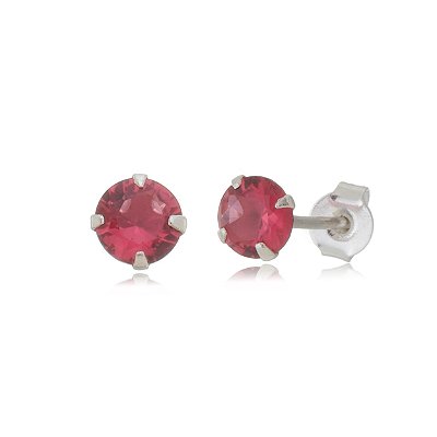 Cartela de brincos zircônia redondo 5mm - Cereja - Prata 925 (Contém 12 Pares)